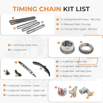 Autoexact 130286KA0A Engine Timing Chain Kit Fit for 3.5L V6 VQ35DD 2017-2022 Infiniti QX60 Nissan Pathfinder 130216KA0A 130706KA0A 130706KA1B 130706KA1C 130856KA0A 130856KA1B 13091JA10A 150416KA0A - size: Fit for 2017-2022 Nissan/Infiniti - 3.5L