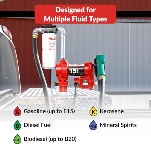 Fill-Rite FR1210HA1F 12V 15 GPM (57 LPM) Fuel Transfer Pump with Discharge Hose, Automatic Nozzle, Filter Kit, Suction Pipe - style: Filter Package