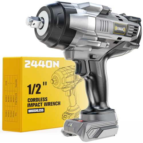1800 Ft-lbs (2440Nm) Cordless Impact Wrench 1/2" Compatible with DeWalt 20V - size: 1/2 inch, style: Compatible with Dewalt 20V Battery (Bare Tool)