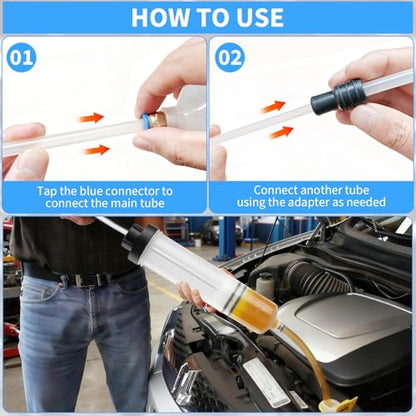 2-Pack 500CC Automotive Fluid Extractor Pump, Manual Oil Change Syringe with 50cm Rubber Hose, Manual Suction Vacuum Fuel Car Transfer for Power Steering