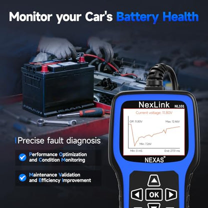 NEXAS NL101 OBD2 Scanner with Battery Tester for All US Vehicles Since 1996 - color: black