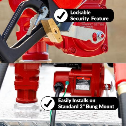 Fill-Rite FR1210HA 12V 15 GPM Fuel Transfer Pump with Discharge Hose & Automatic Nozzle, Red | Gasoline, Diesel, Kerosene, Ethanol & Methanol Blends & Biodiesel - style: Auto Nozzle (Red)