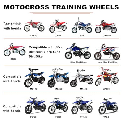 Dirt Bike Training Wheels, For Razor mx350 mini bike wheels,Compatible with razor MX125 MX400 Honda CRF50 XR50 Z50 Z50R Yamaha PW50 TTR50,and Suitable for All Kinds of 50CC Dirt Bike, Easy to Install