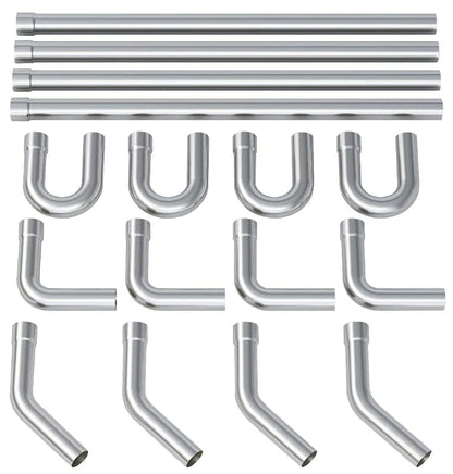 A-KARCK Stainless Steel Mandrel Bends 16 Pcs, 2.5 Inches 304 Stainless Steel DIY Custom Exhaust Tubing Pipe Straight & U-Bend Kit, Universal Fit - size: 2.5 inch 16 piece Kit, style: Stainless Steel