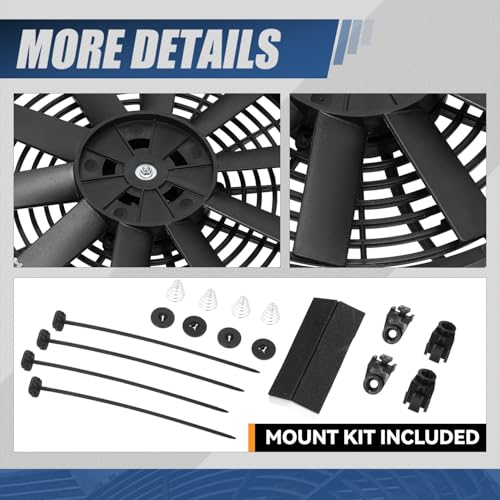 Auto Dynasty 12 inch Universal 12V Electric Radiator Cooling Fan Kit, Black - color: Black, size: 12 Inch Diameter
