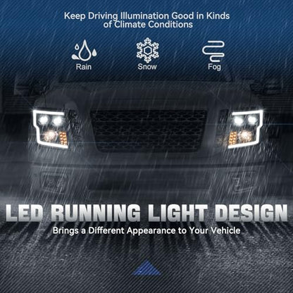 Auto Dynasty LED DRL Headlights Assembly for 2016-2024 Nissan Titan (XD) - color: Black / Amber, size: C-Style LED DRL / LED Low Beam