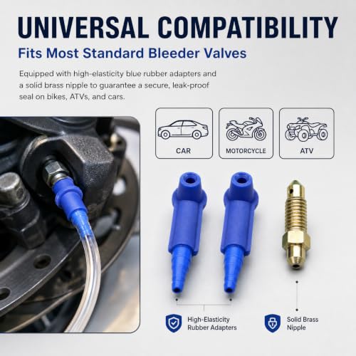 Universal Brake Bleeder Kit, One Way Check Valve Hydraulic Brake Bleeding Tool with Adapter & Hose for Car Motorcycle ATV Clutch System-2 Pack