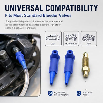 Universal Brake Bleeder Kit, One Way Check Valve Hydraulic Brake Bleeding Tool with Adapter & Hose for Car Motorcycle ATV Clutch System-2 Pack