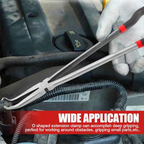 3PCS 11" Long Hose Grip Pliers, 5/16 Inch, 1/2 Inch, 3/4 Inch Ring Nose Hose Gripper Pliers Kit, O-shape Tip Serrated Jaws, Offset Spark Plug Boot Removal Pliers for Narrow Space