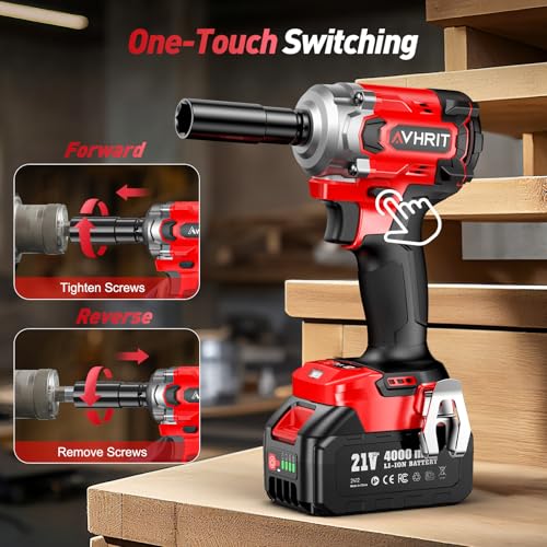 Cordless Impact Wrench 3/8 Inch, 330Ft-lbs Electric Impact Gun - color: Dark Red