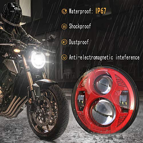 AUDEXEN 5.75 Inch Round Led Headlight 51W 5-3/4" Headlight Compatible with Harley Dyna Sportster Iron 883 Street Rod Street Bob Softail Deuce Custom Super Wide Glide Motorcycle, Red - color: Red