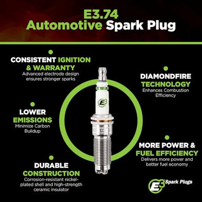 E3 Spark Plugs E3.74 Durable, High-Performance, and Versatile Premium Auto Spark Plug with Patented DiamondFire Technology, Pack of 1