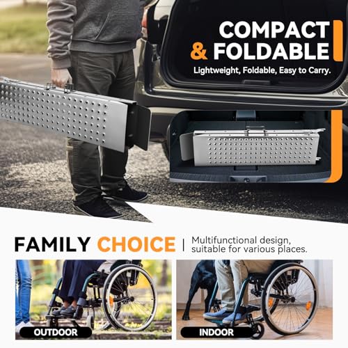 Auto Dynasty 2PCS 70'' Heavy Duty Folding Loading Ramps 880Lb for Truck/ATV - size: 70" Foldable (Silver)