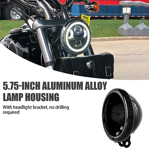 SKTYANTS 5.75 inch headlight housing backet with H4 Wiring Harness 5 3/4" 5.75 Inch headlight Bucket Housing Trim Ring for FXWG FXDWG FXST Motorcycle (Black) - color: Black