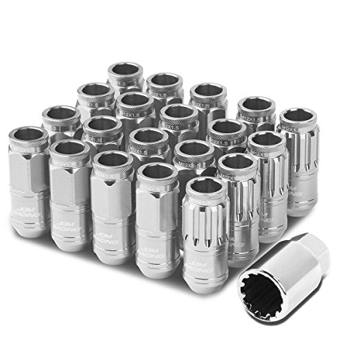 Auto Dynasty M12 x 1.5 Open End Design 16-Piece Aluminum Alloy Wheel Lug Nuts + 4 x Lock Nut + 1 x Lock Nut Key (Silver) - color: Silver