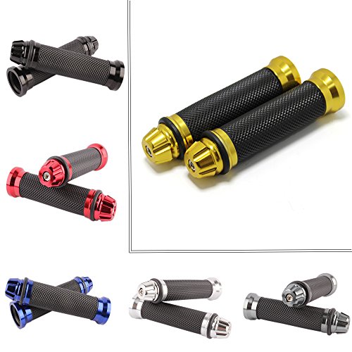Motorcycle 7/8" CNC Hand Grips Aluminum Rubber Gel Handlebar for Sport Bike(Red) - color: Gold
