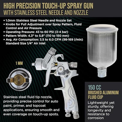 TCP Global Automotive HVLP Spray Gun - 1.0mm Fluid Tip Gravity Feed - size: 1.0mm