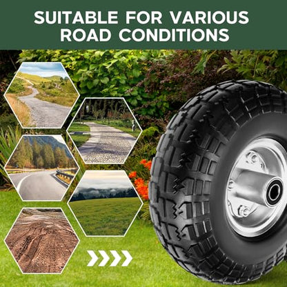 Taifa 4 PCS 10" Solid Flat Free 4.10/3.50-4 Rubber Tires and Wheels Replacement with 5/8'' Bearing and 2.17'' Offset Hub, Air less Wheel for Wheelbarrow/Wagon/Trolley/Lawn Mowers/Snow Blowers etc.