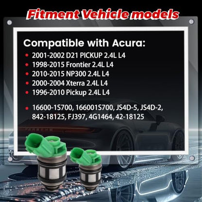 4-Pack Fuel Injectors Set | Compatible with Nissan Pickup Frontier Xterra 2.4L| Replaces 16600-1S700 FJ397 42-18125 - size: 4 X FJ397