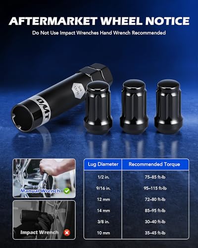 OMT M12x1.5 Lug Nuts with Cone Seat, 20pcs Lug Nuts Set with 1 Socket Key - color: Black, size: M12x1.5, style: 20Pcs Spline Tuner