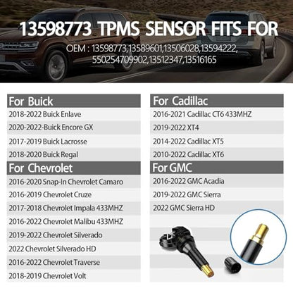 TPMS 433MHZ Tire Pressure Sensor for Chevrolet/Buick/Cadillac/GMC 4 PCS - color: 13598773(4PCS)