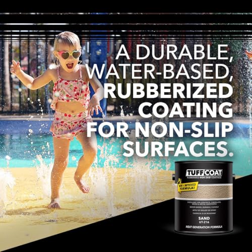 Tuff Coat Medium Texture Rubberized Non-Skid Deck Coating – Textured Non-Slip Safety Surface for Pool Decks, Docks, Boat Ramps, Patios, Walkways & High-Traffic Areas (UT-216 Sand 1-gallon) - color: Sand, size: 128 Fl Oz (Pack of 1)