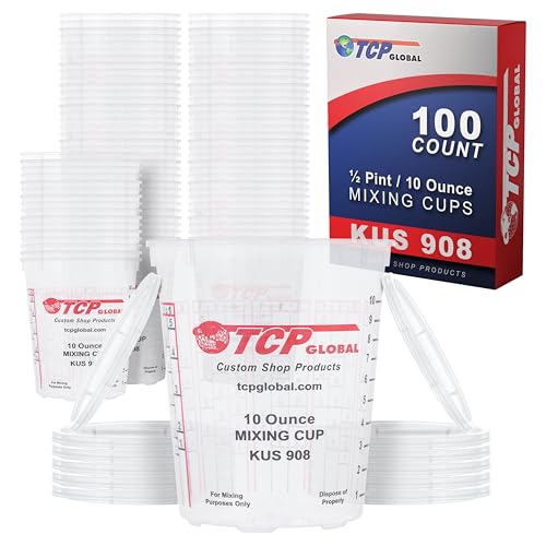 Custom Shop Paint Mixing Cups, 10-Ounce, Box of 100, Plastic Measuring Cups - color: Cups - Box of 100 + 12 Lids