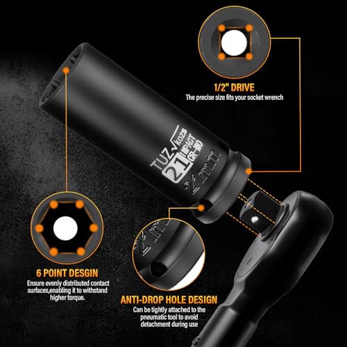 4 PCS 1/2 inch Drive Deep Impact Socket Set, Metric 17-19-21-22mm, 6-Point - size: 1/2" Deep 4pc