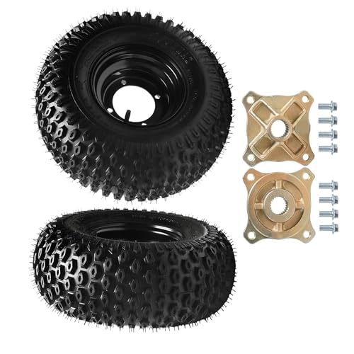 2PCS 16x8-7 ATV UTV Go Kart Tires and 7" Wheels 4 Lug Rims with 24T Spline Rear Axle Wheel Hubs, 200/55-7 16x8.00-7 Tubeless All Terrain Tires for Quad Bike Mini Bike Lawn Mower Yard Tractor Trike