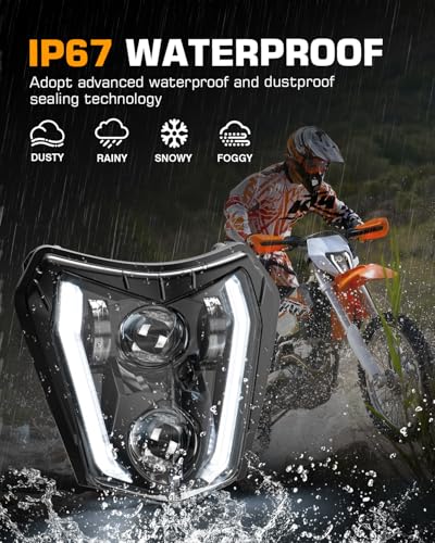RAMJET4X4 LED Motorcycle Headlight Dirt Bike DRL Headlamp with Bezel Compatible With Motocross Pit Bike Enduro ATV Supermoto 150 250 350 450 500 SX XCW EXC SXF XC SMC R 690 - color: black A