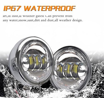 SKTYANTS 4.5 Inch LED Passing Light Motorcycle Fog lights with 4.5 Inch Housing Bucket Bracket Mount Compatible with Touring Electra Glide (Chrome) - color: Chrome