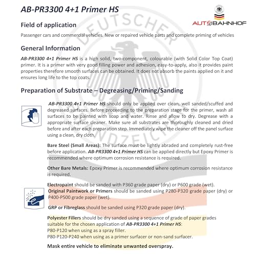 AB-PR 3300 4:1 Industrial Urethane Primer White & AB-PR 3400 Medium Hardener Kit – High Build Sandable Primer – 1 Gallon Primer + 1 Quart Hardener - color: Urethane Primer White & Medium Hardener (Kit)