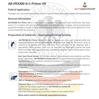 AB-PR 3300 4:1 Industrial Urethane Primer White & AB-PR 3400 Medium Hardener Kit – High Build Sandable Primer – 1 Gallon Primer + 1 Quart Hardener - color: Urethane Primer White & Medium Hardener (Kit)