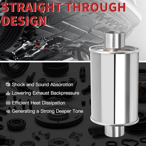LCGP 2.5 inch Ultra Quiet Resonator, 304 Stainless Steel Resonator 2.5", 2.5'' Inlet & Outlet 14" Overall Length Universal Muffler High Performance resonator, Oval Muffler Shape, Silver - size: 2.5"