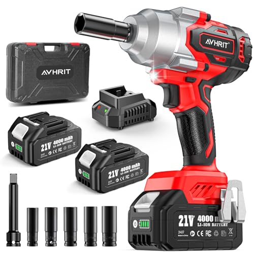 Avrhit 1300N.m(960ft-lbs) Cordless Impact Wrench, 1/2" High Torque - color: Blood Red