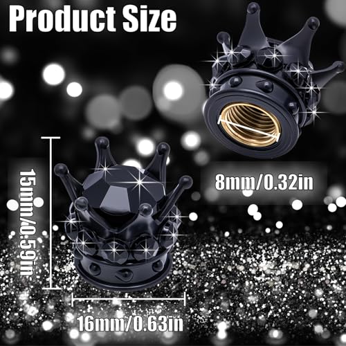 4PCS Crown Bling Tire Stem Valve Caps, Crystal Diamond Car Wheel Tire Valve Caps Universal Copper Core Stem Covers for Cars, SUV, Trucks, Bikes, Motorcycles, Bicycles (Black) - color: Black & Black