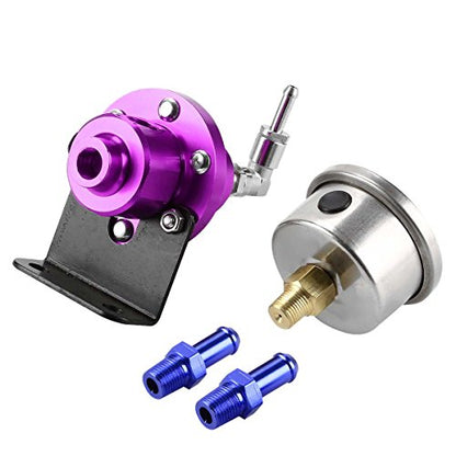 Auto Dynasty 160psi Adjustable Aluminum Fuel Pressure Regulator+Oil Filled Gauge (Purple) - color: Purple