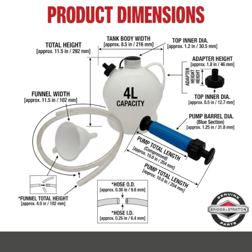 Briggs & Stratton 5431K Oil Extractor Kit - Genuine OEM No-Spill Pump for Mowers, Tractors & Generators, 4.0-Liter Capacity - size: 4L