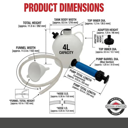 Briggs & Stratton 5431K Oil Extractor Kit - Genuine OEM No-Spill Pump for Mowers, Tractors & Generators, 4.0-Liter Capacity - size: 4L