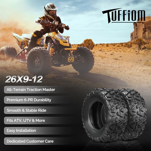 TUFFIOM 26x9-12 ATV Tires Set of 2 for All Terrains, Mud Sand Off-road ATV UTV Tire for Trail Vehicles, 6 PR, Deep Tread, Tubeless - size: 26 x 9.00-12 (2 pack)