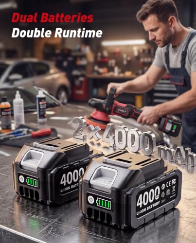 6 Inch Brushless Car Buffer Polisher with 2x4000mAh Batteries - size: 6.05 Inch