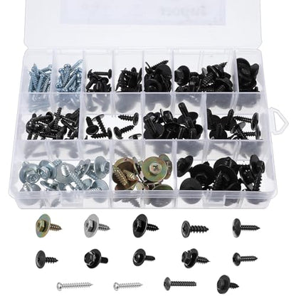 160Pcs Metal Car Screw, Body Bumper Hood Retainer Clips with Phillips Round Head Self Tapping Screw Assortment Kit, Bolts, Splash Shield Bumper Cover for Most Cars 14 Sizes