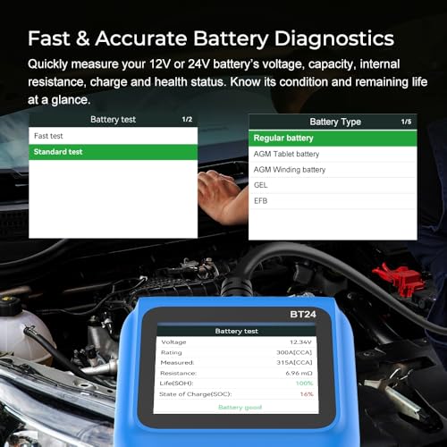 Veepeak 12V 24V Car Battery Tester, 100-2000 CCA Auto Load Analyzer