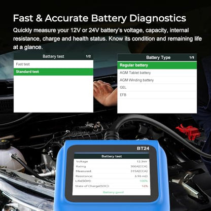 Veepeak 12V 24V Car Battery Tester, 100-2000 CCA Auto Load Analyzer