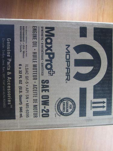 Mopar Six Quarts of Full Synthetic MaxPro Saw OW-20 Motor Oil New OEM