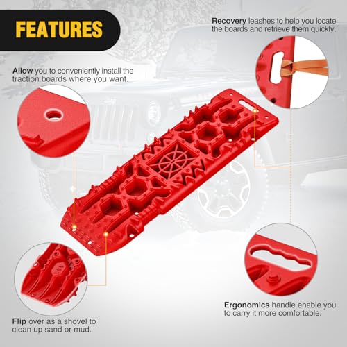 Nilight Recovery Off-road Traction Boards with Jack Lift Base 2 Pcs Red - color: Red, size: Traction Boards w/Jack Lift Base