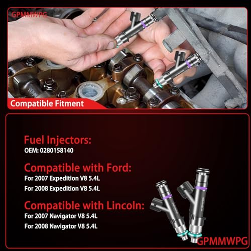 8Pcs Fuel Injectors 0280158140 FJ1008 Compatible with Ford Expedition 2007 2008, for Lincoln Navigator 2007 2008 5.4L V8 Replacement 800-2044N CM-5145 8002044N CM5145 7L1Z9F593B Set of 8