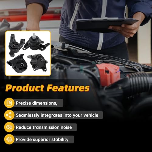 4pcs Engine Motor Transmission Mount Set Compatible with Hyundai Sonata 2011-2014 L4 2.4L -Gas, Automatic Transmission Replace A71015 A71081 A7170 A71011