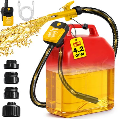 Fuel Transfer Pump with Auto-Stop,4.2 GPM electric gas can pump. - color: Yellow
