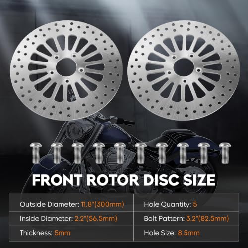 Silvery 11.8" Front Brake Rotors With Bolts Fit for Harley Davidson Touring - size: 2 Front Rotor